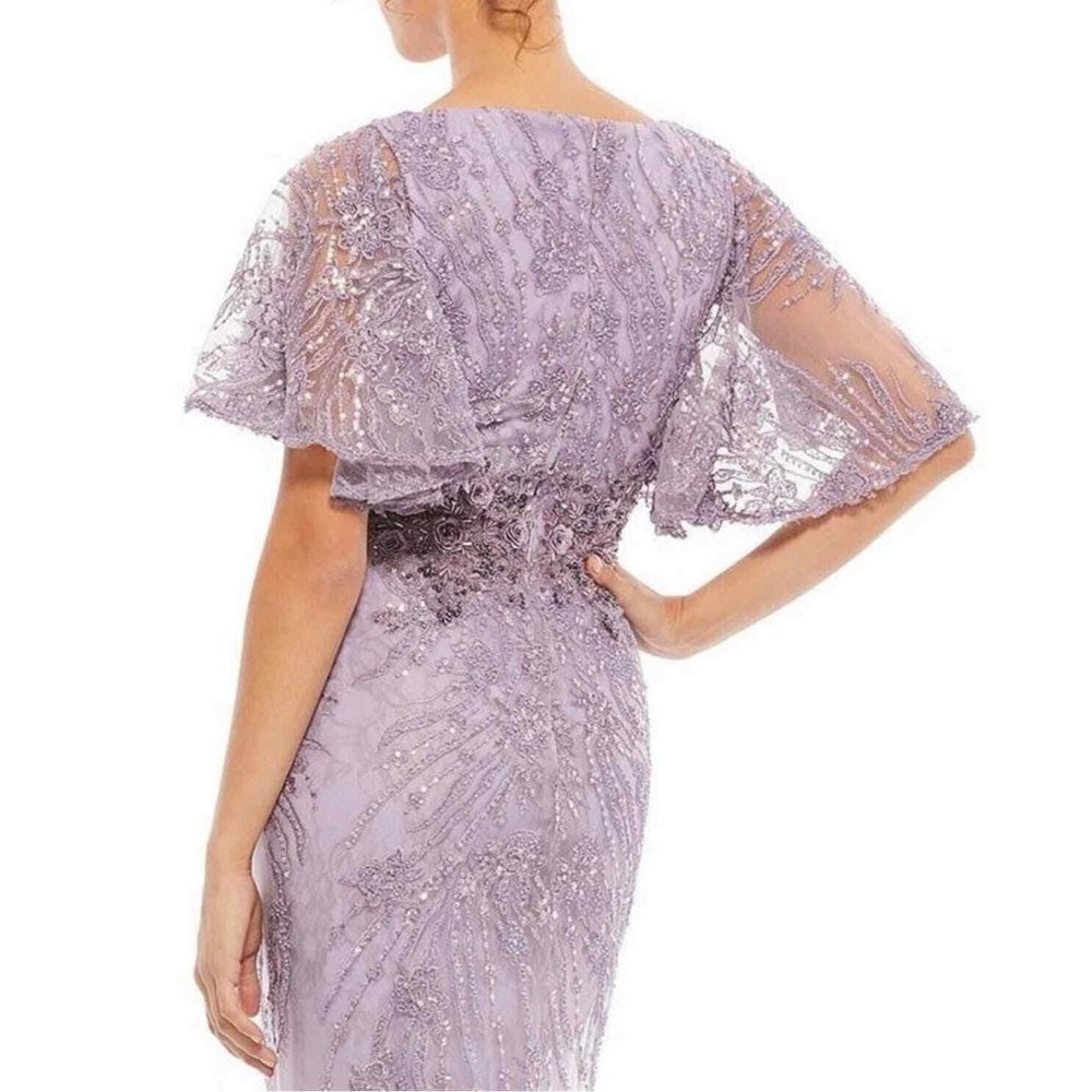NWT MAC DUGGAL FLUTTER SLEEVE EMBELLISHED VINTAGE FORMAL LONG GOWN LILAC PURPLE - Picture 6 of 7